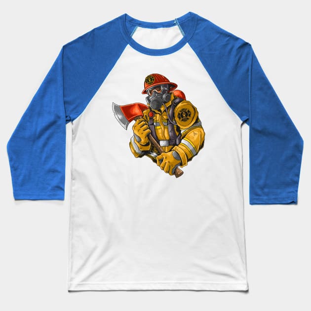 fire fighter with axe Baseball T-Shirt by Mako Design 